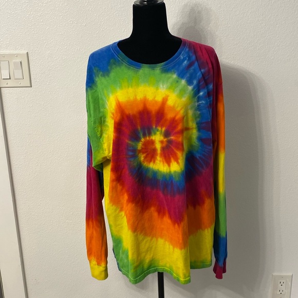 Vibrant Pride Rainbow Tie Dye Long Sleeve XL Hanes Comfort Soft Heavyweight Tee - Picture 1 of 5